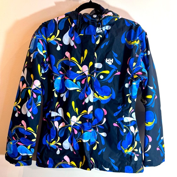 HELLY HANSEN Sz M Rain Jacket Hooded Floral Styled Pattern Pockets Vented Lining - Picture 1 of 10